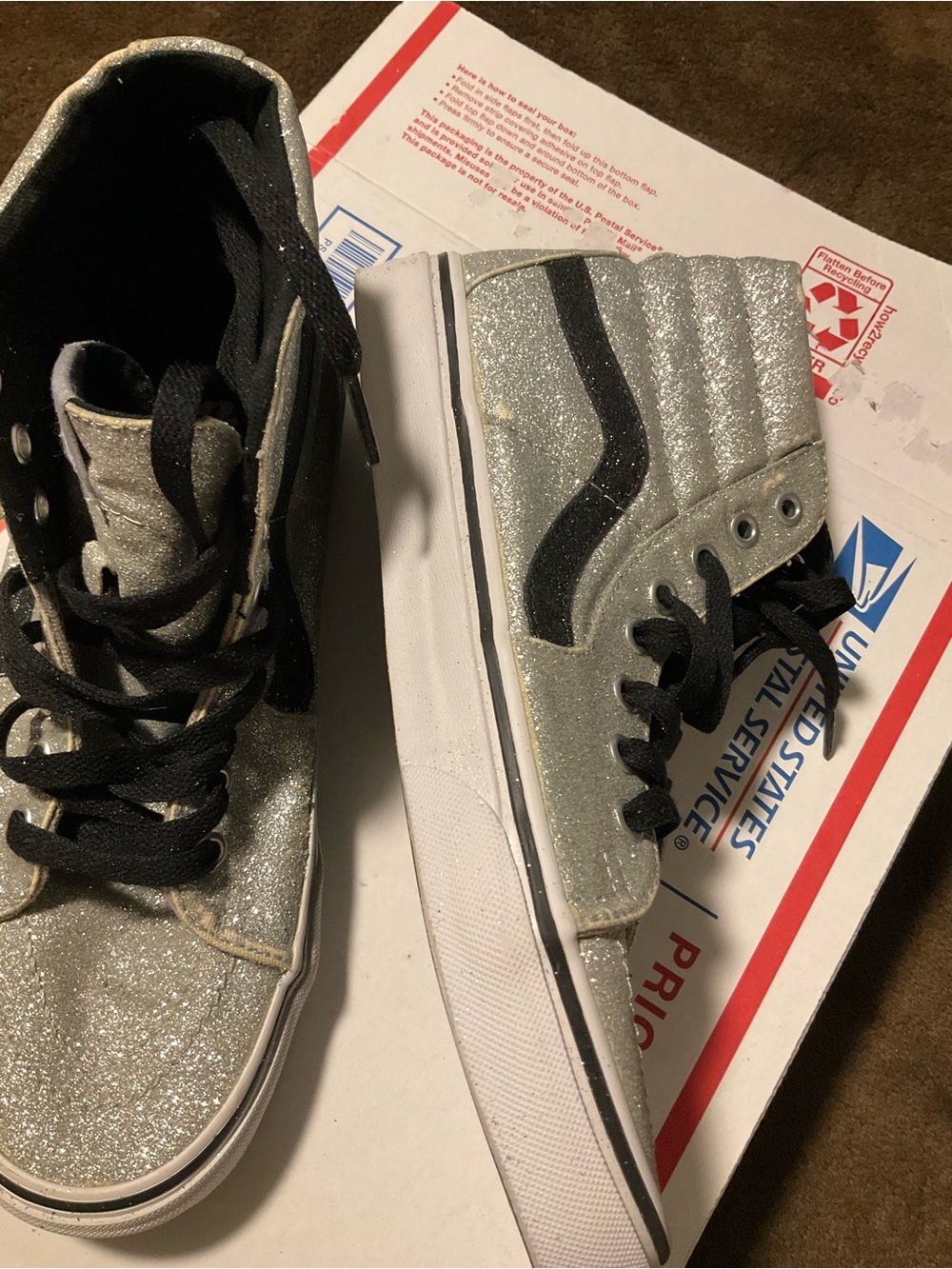 Vans High-Top Glitter Skate Sneakers - Silver/Black Women’s Not Kids